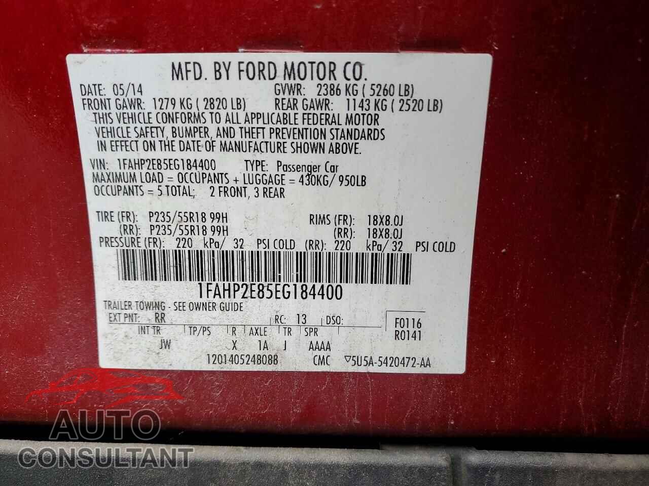 FORD TAURUS 2014 - 1FAHP2E85EG184400
