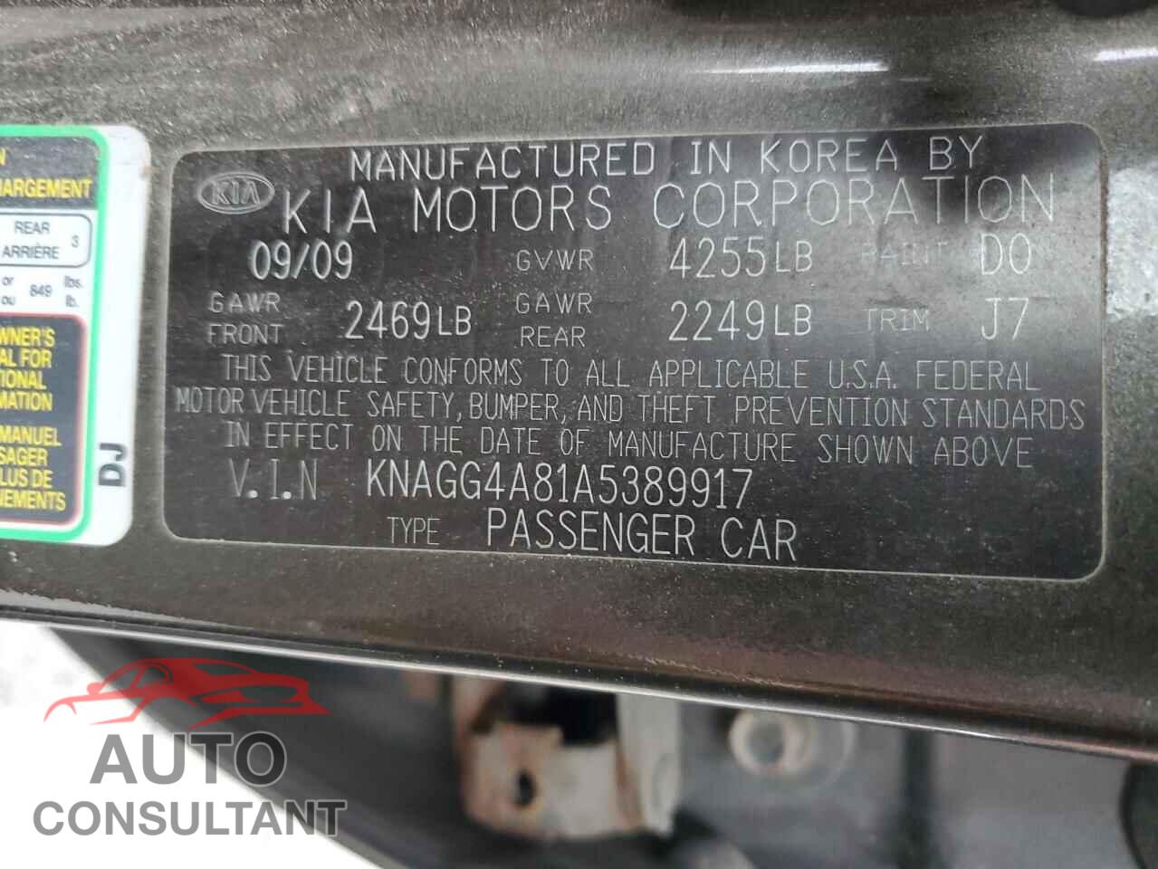 KIA OPTIMA 2010 - KNAGG4A81A5389917