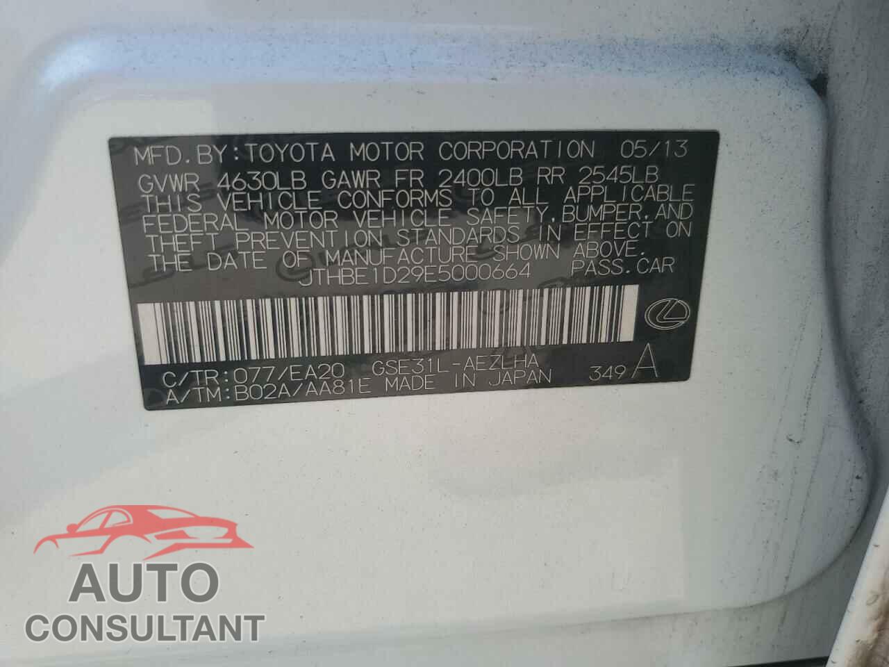 LEXUS IS 2014 - JTHBE1D29E5000664
