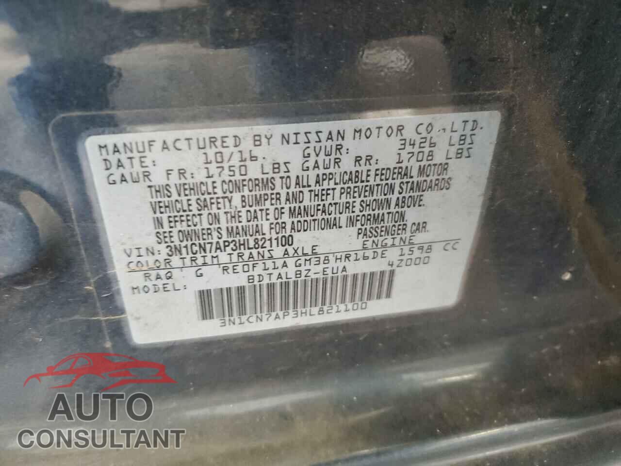 NISSAN VERSA 2017 - 3N1CN7AP3HL821100