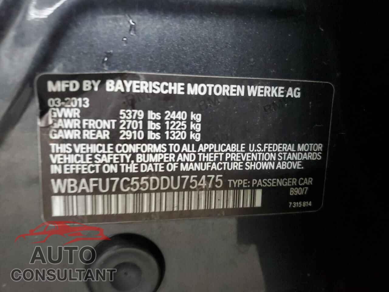 BMW 5 SERIES 2013 - WBAFU7C55DDU75475