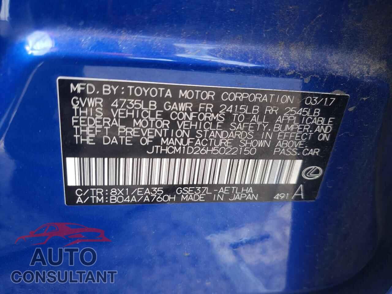 LEXUS IS 2017 - JTHCM1D26H5022150