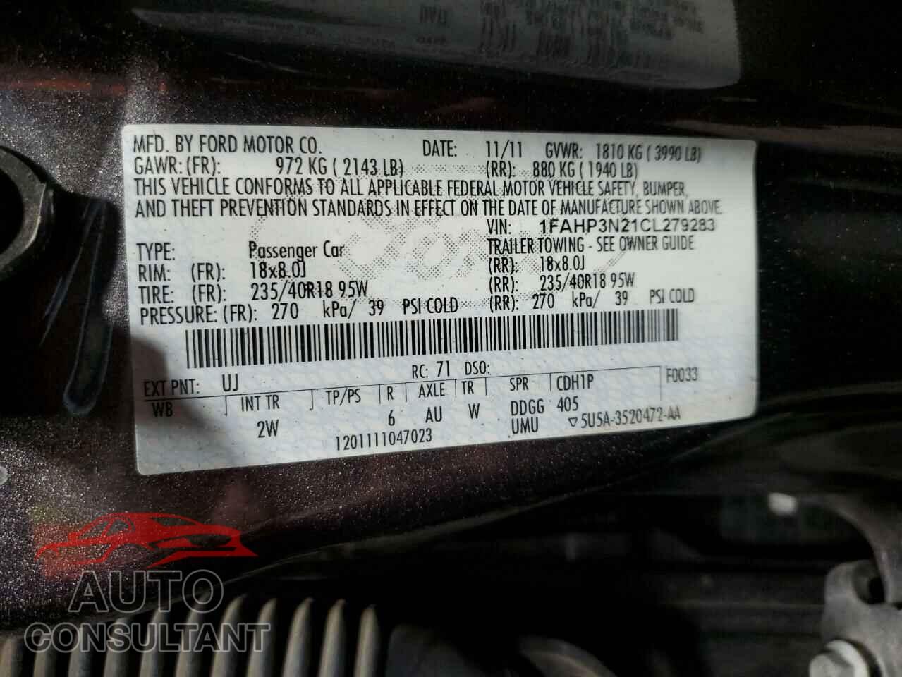 FORD FOCUS 2012 - 1FAHP3N21CL279283