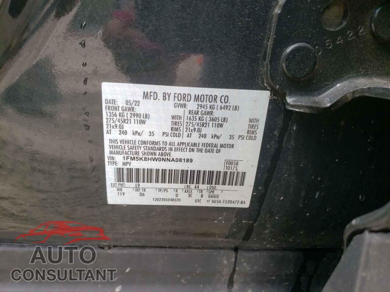 FORD EXPLORER 2022 - 1FM5K8HW0NNA08189