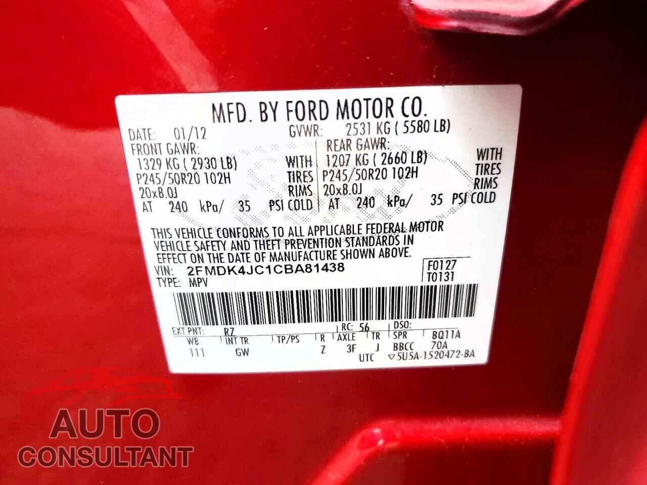 FORD EDGE 2012 - 2FMDK4JC1CBA81438