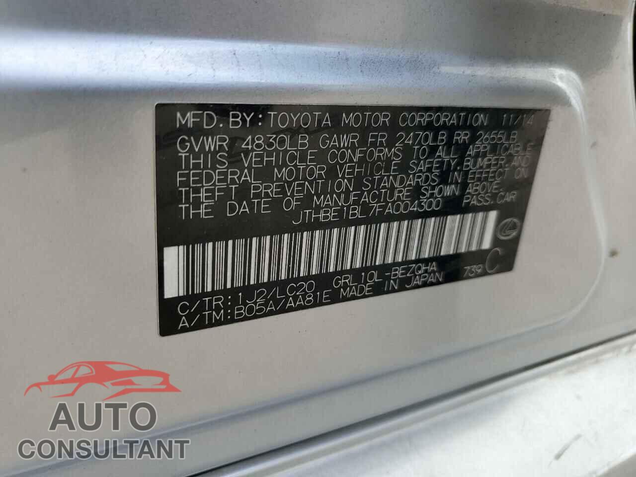 LEXUS GS350 2015 - JTHBE1BL7FA004300