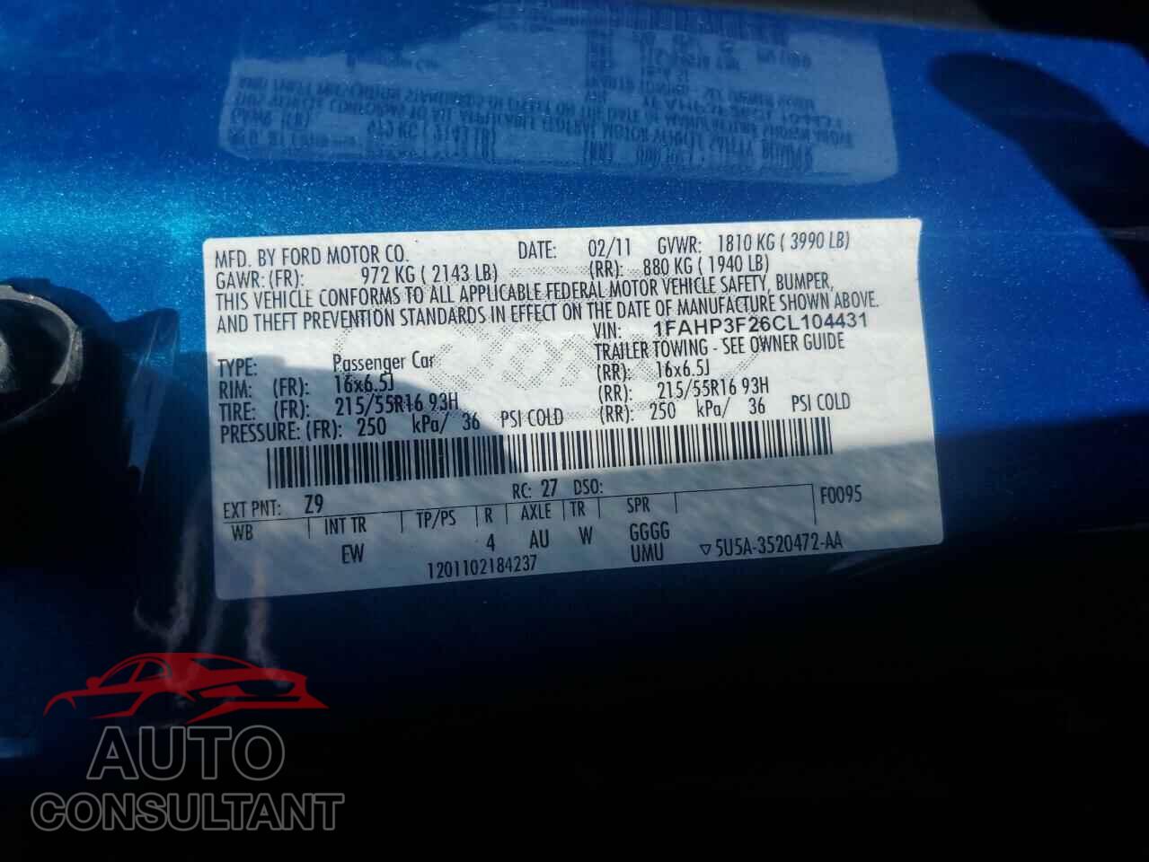 FORD FOCUS 2012 - 1FAHP3F26CL104431