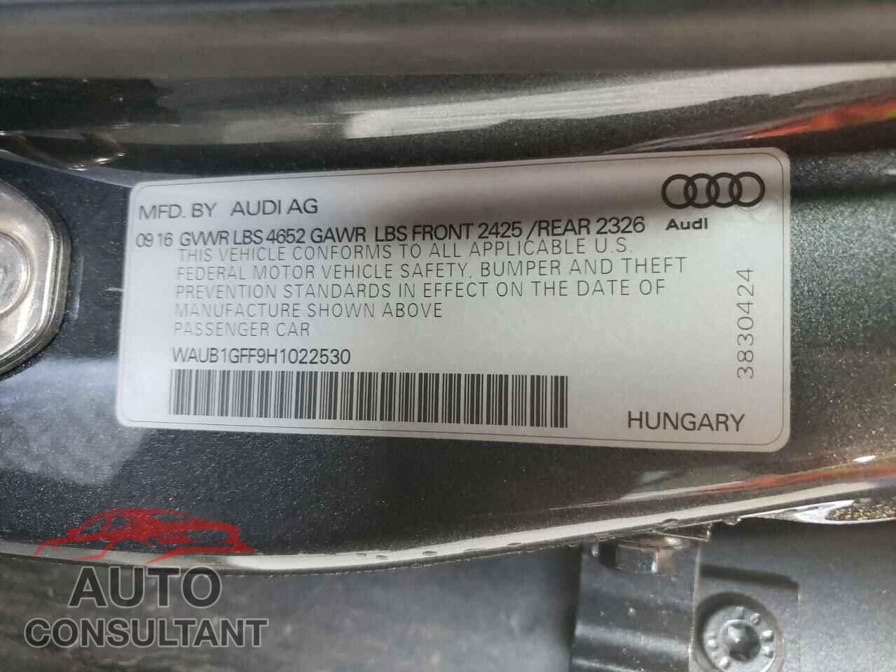 AUDI S3 2017 - WAUB1GFF9H1022530