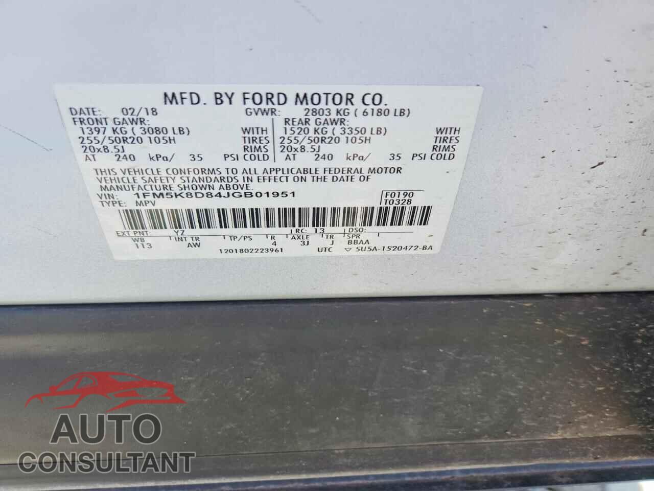 FORD EXPLORER 2018 - 1FM5K8D84JGB01951