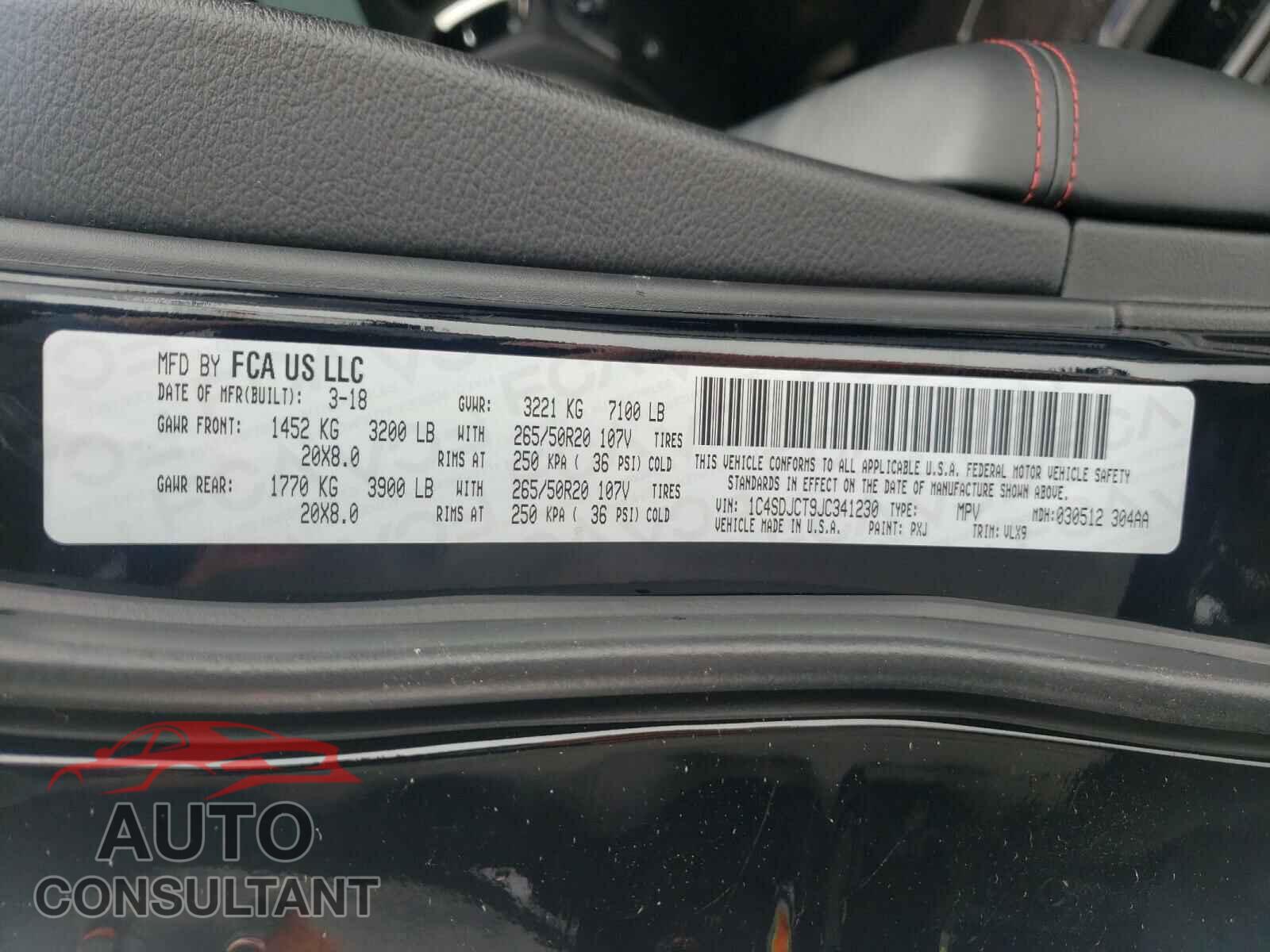 DODGE DURANGO 2018 - 1C4SDJCT9JC341230