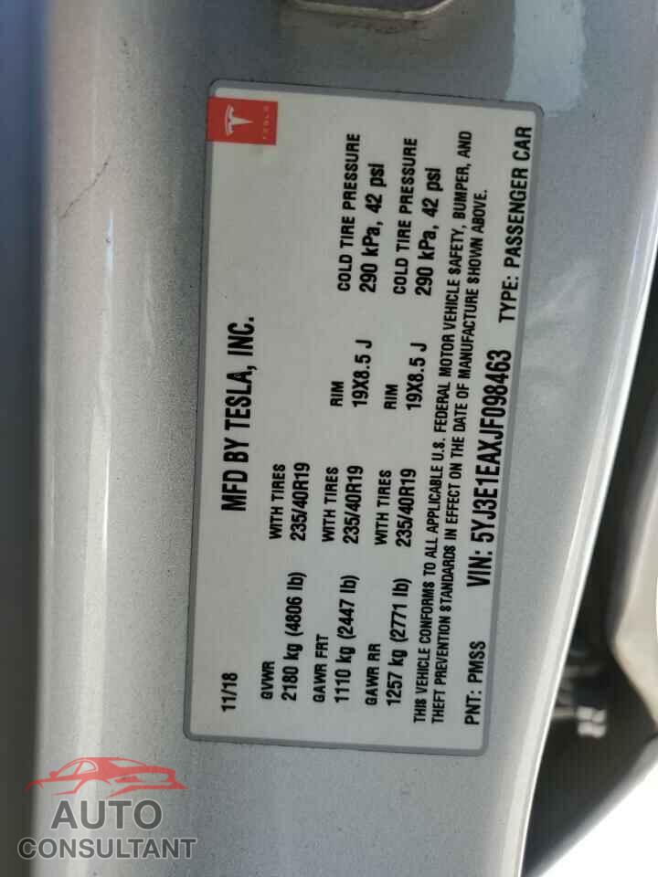 TESLA MODEL 3 2018 - 5YJ3E1EAXJF098463
