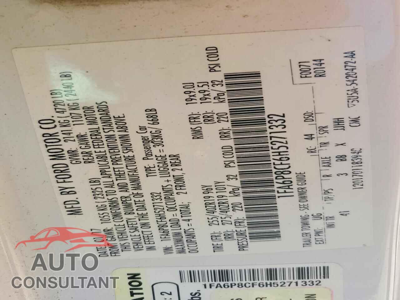 FORD MUSTANG 2017 - 1FA6P8CF6H5271332
