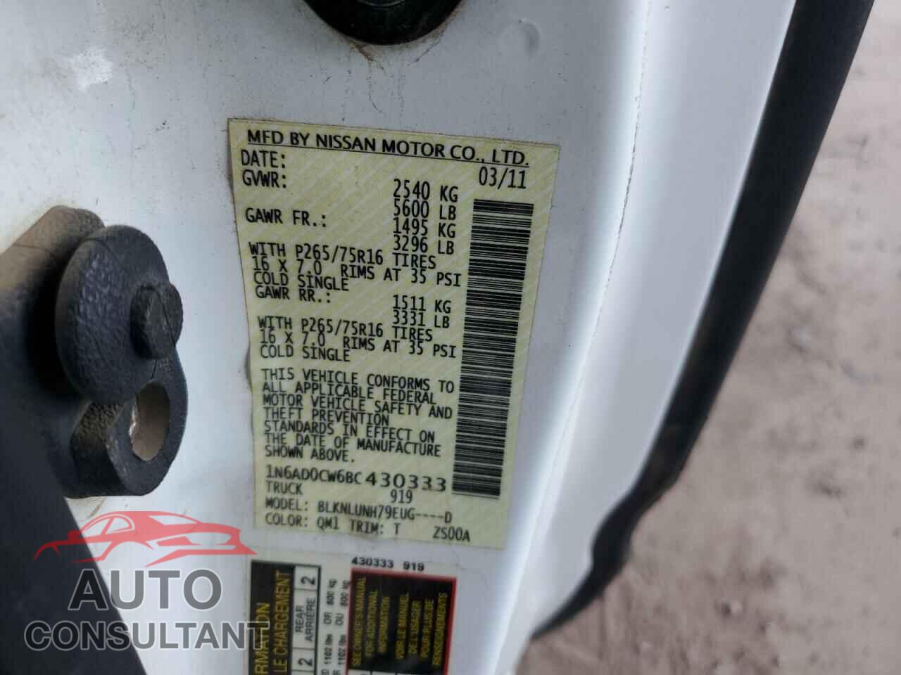 NISSAN FRONTIER 2011 - 1N6AD0CW6BC430333