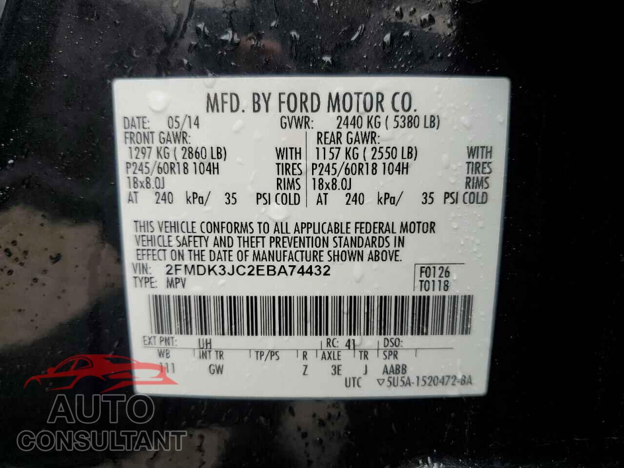 FORD EDGE 2014 - 2FMDK3JC2EBA74432