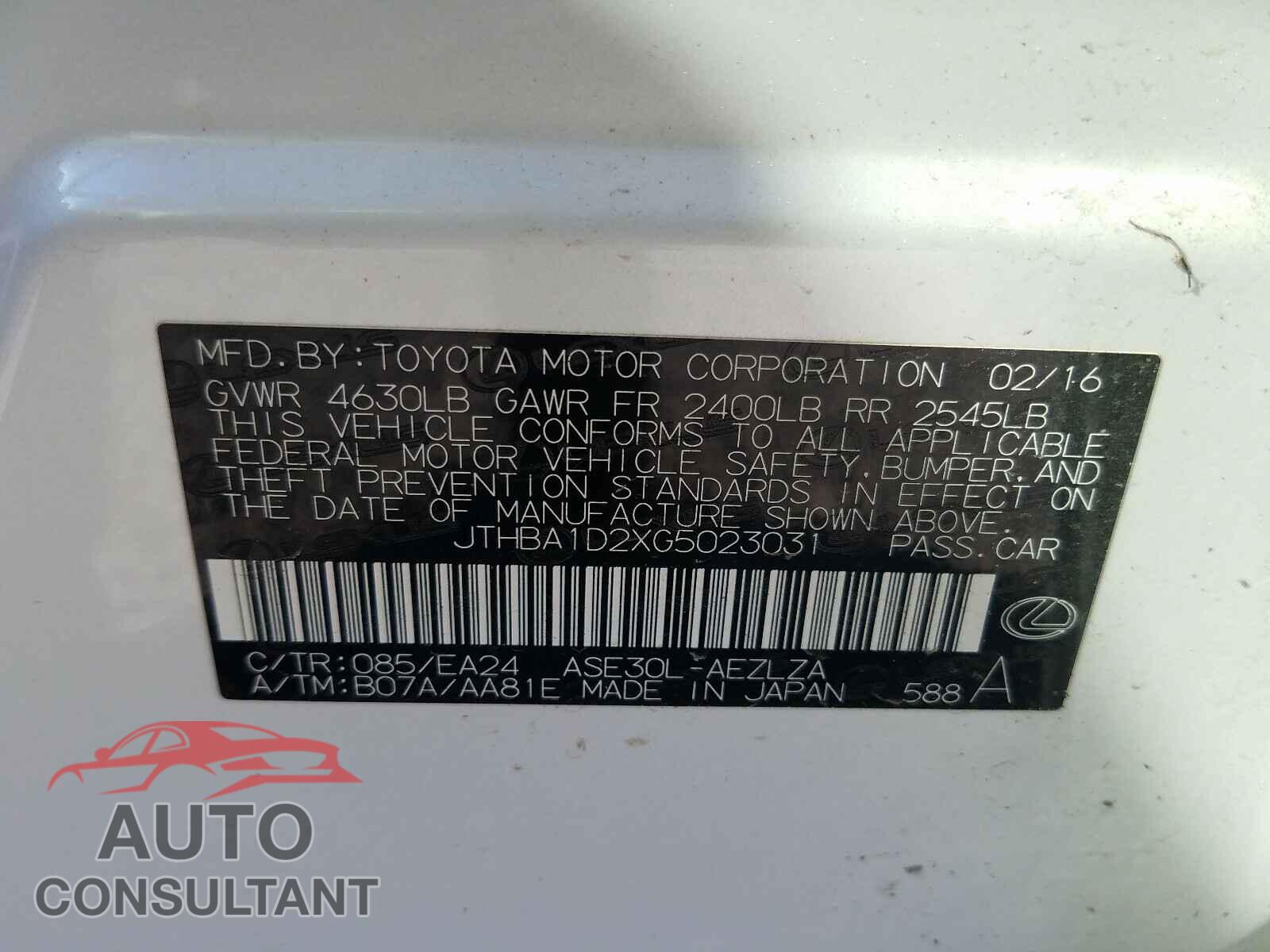 LEXUS IS 2016 - JTHBA1D2XG5023031