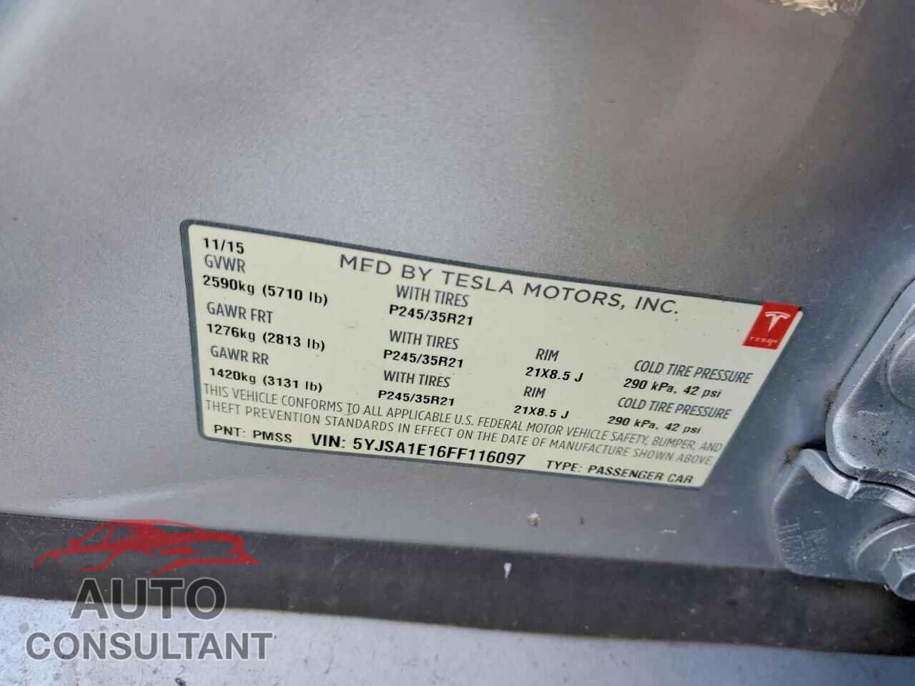 TESLA MODEL S 2015 - 5YJSA1E16FF116097