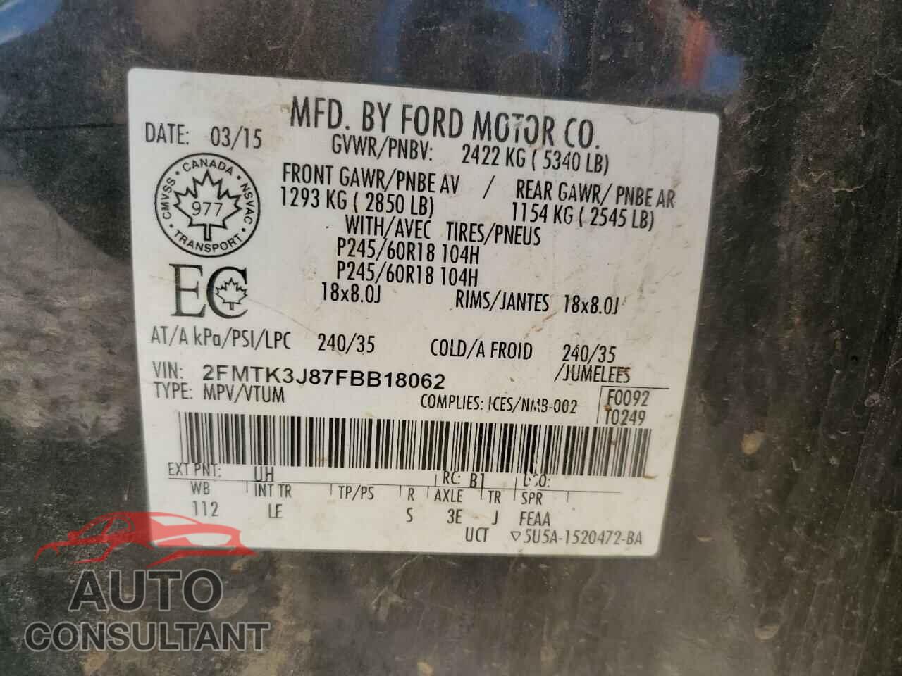 FORD EDGE 2015 - 2FMTK3J87FBB18062