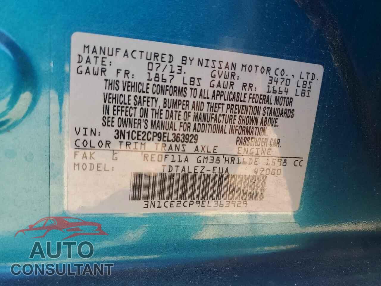 NISSAN VERSA 2014 - 3N1CE2CP9EL363929