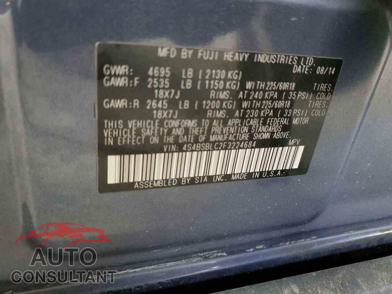 SUBARU OUTBACK 2015 - 4S4BSBLC2F3224684