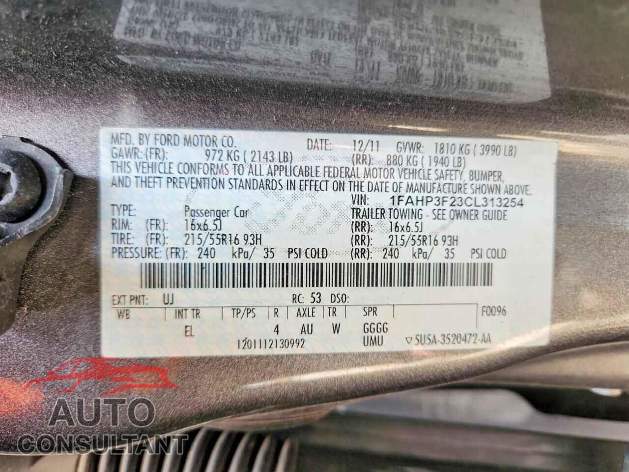 FORD FOCUS 2012 - 1FAHP3F23CL313254