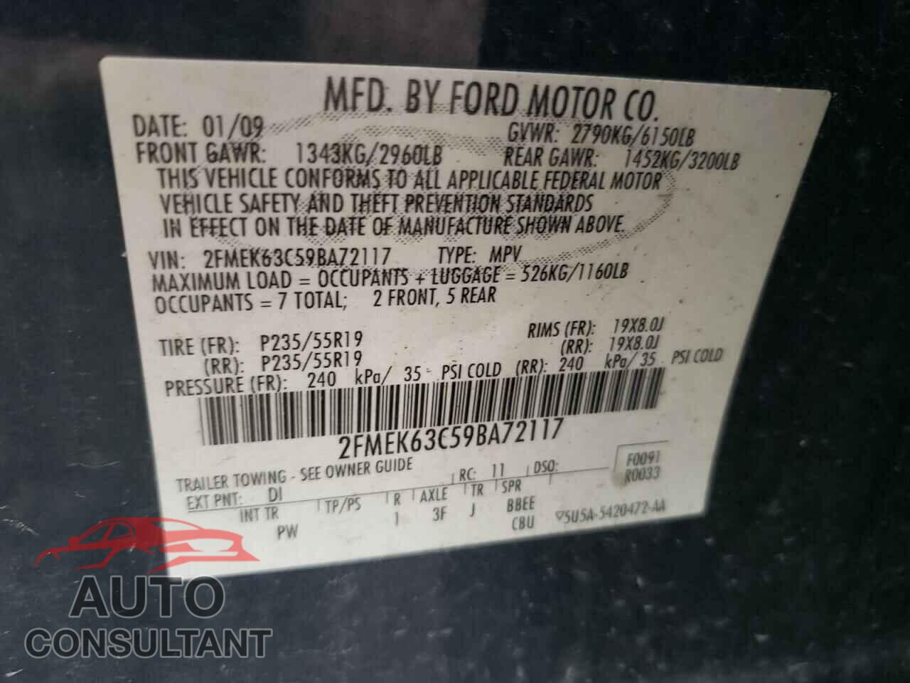 FORD FLEX 2009 - 2FMEK63C59BA72117