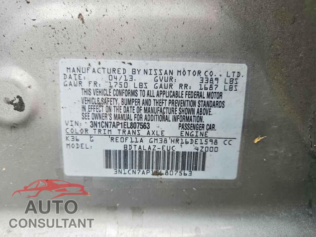 NISSAN VERSA 2014 - 3N1CN7AP1EL807563