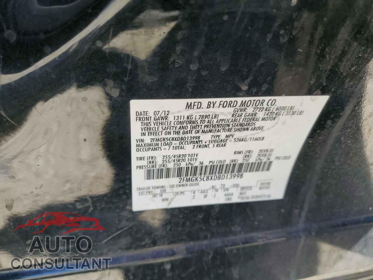 FORD FLEX 2013 - 2FMGK5C8XDBD13998