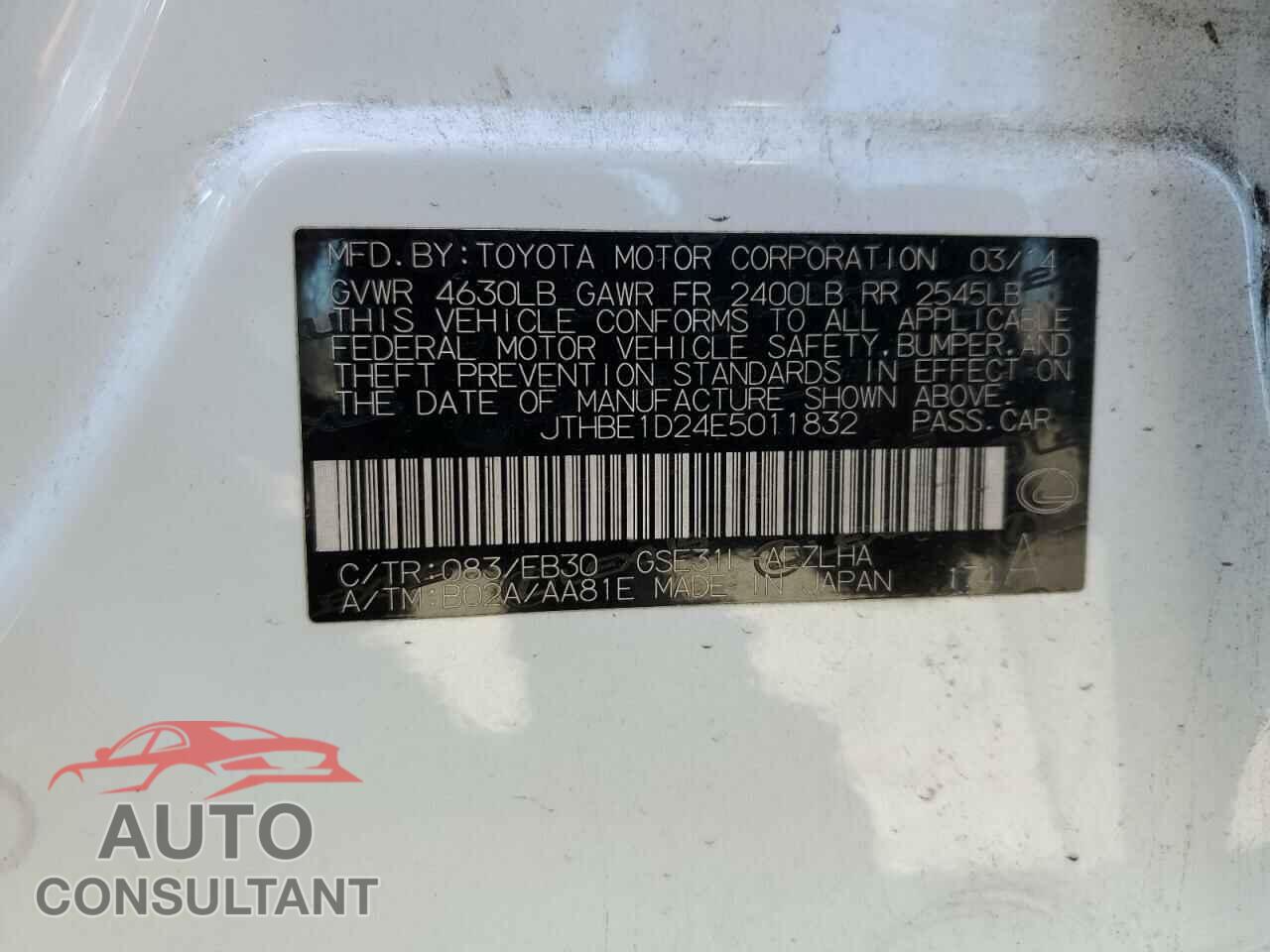 LEXUS IS 2014 - JTHBE1D24E5011832