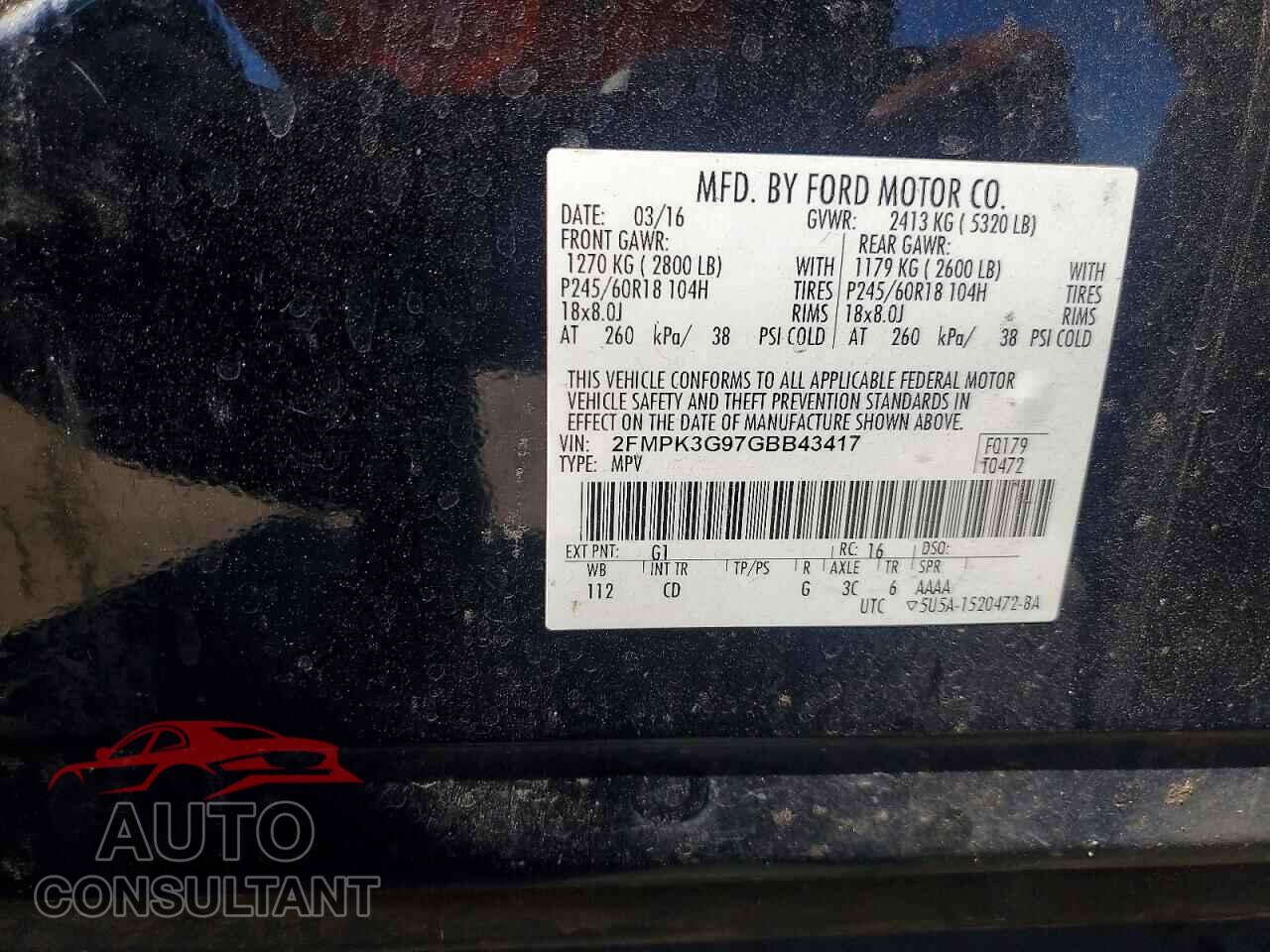 FORD EDGE 2016 - 2FMPK3G97GBB43417