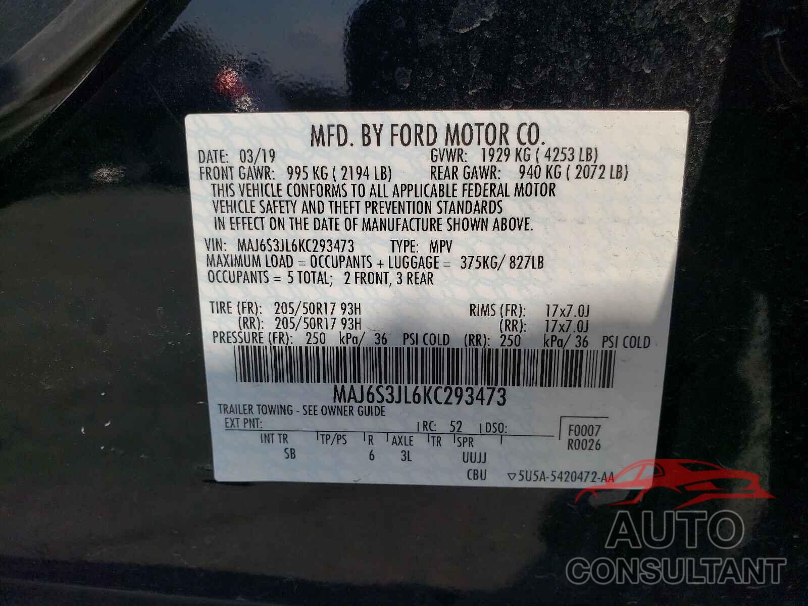 FORD ALL OTHER 2019 - MAJ6S3JL6KC293473