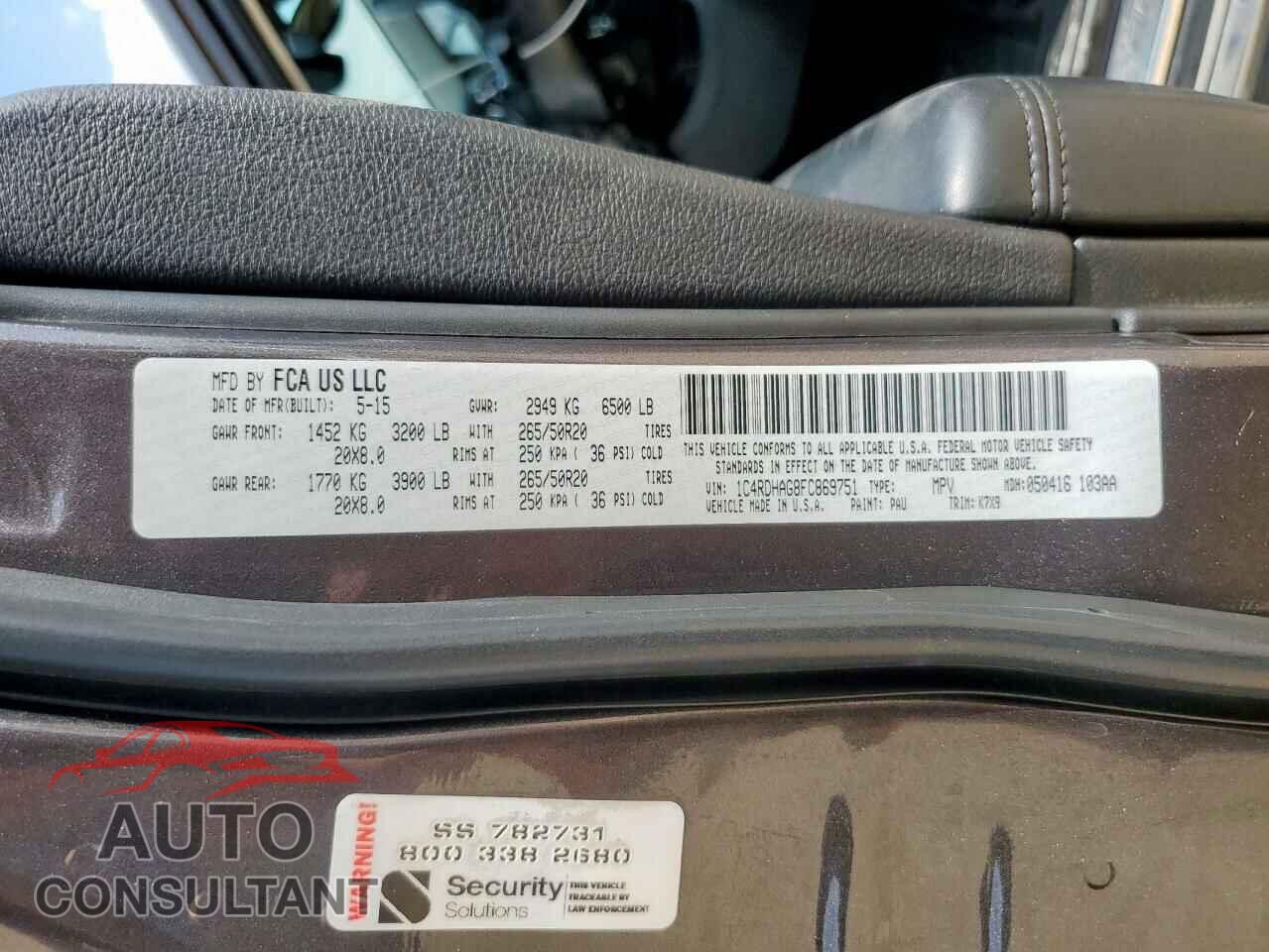 DODGE DURANGO 2015 - 1C4RDHAG8FC869751