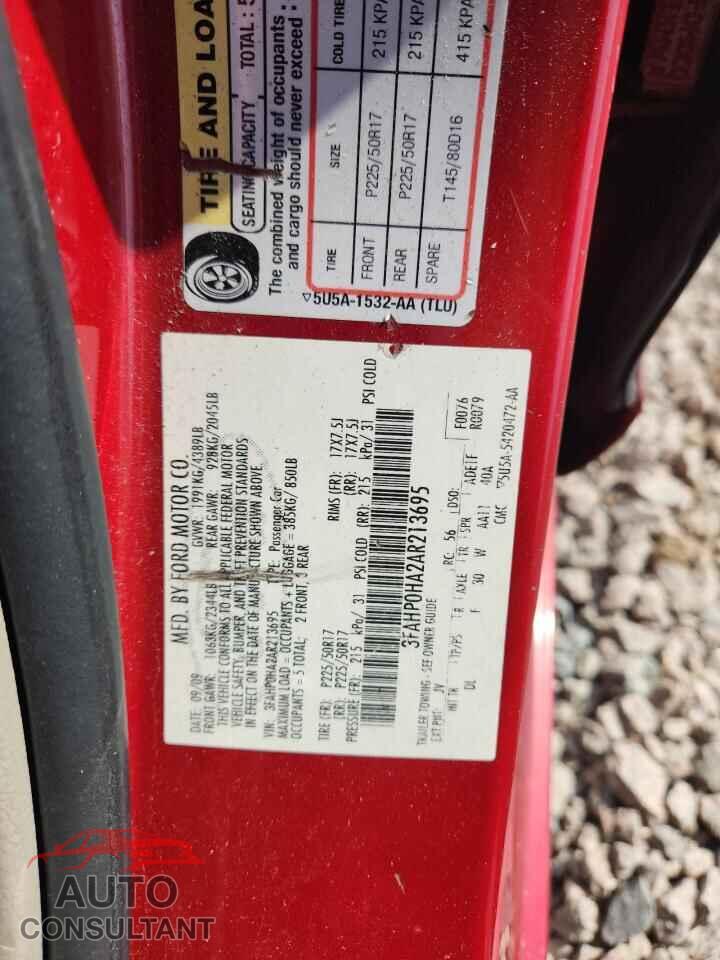 FORD FUSION SE 2010 - 3FAHP0HA2AR213695