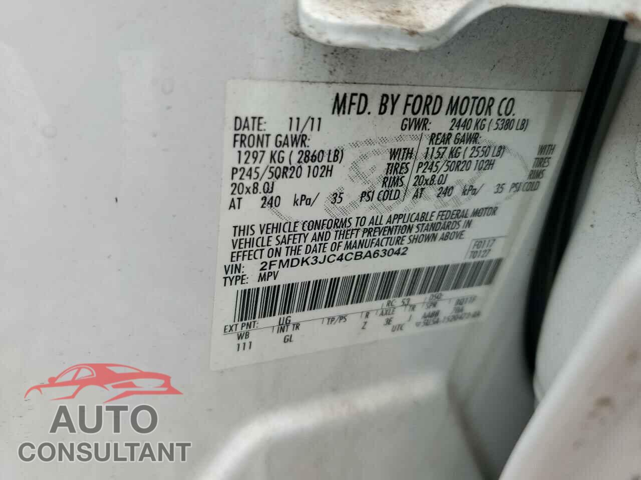 FORD EDGE 2012 - 2FMDK3JC4CBA63042