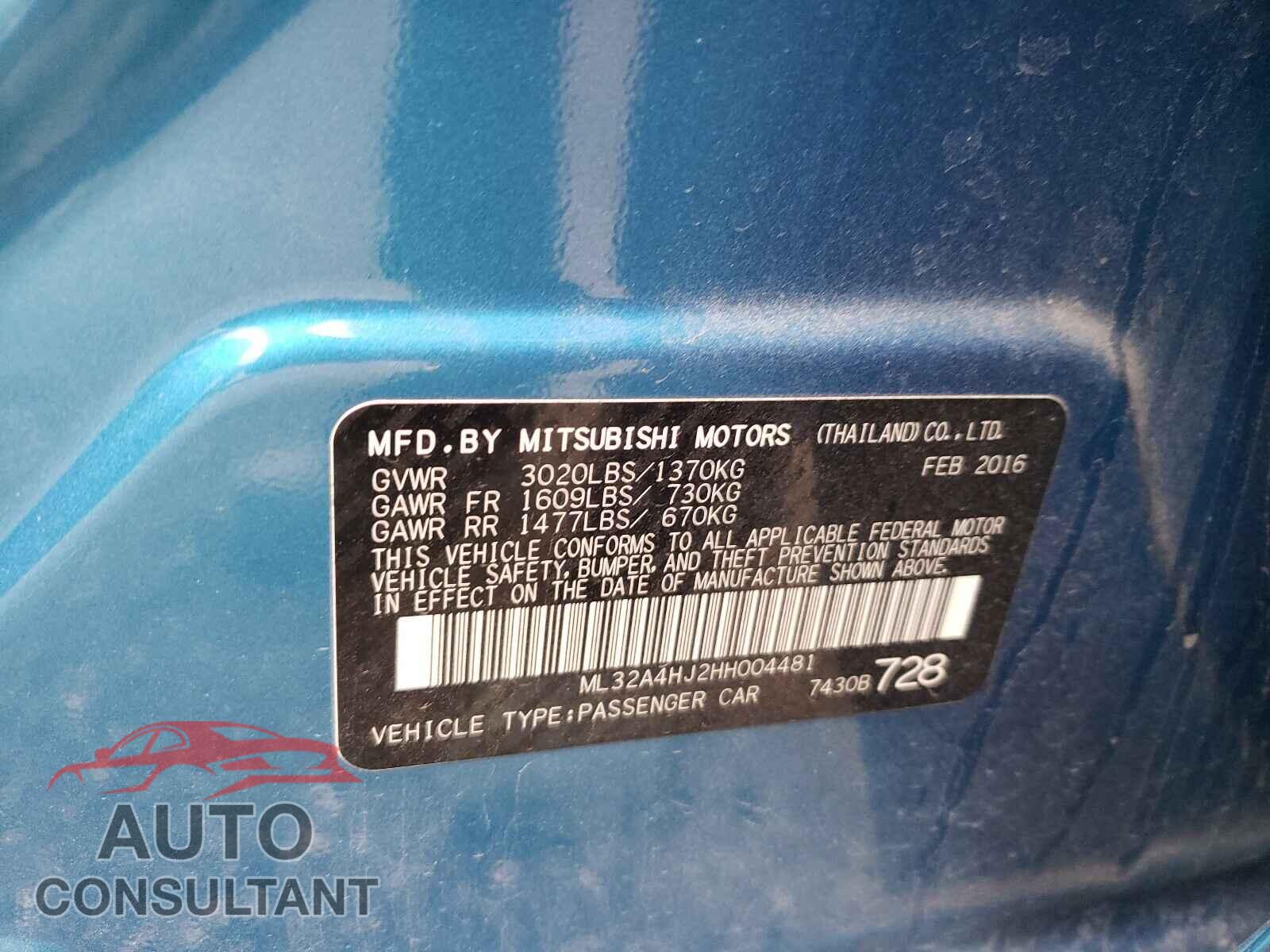 MITSUBISHI MIRAGE 2017 - ML32A4HJ2HH004481