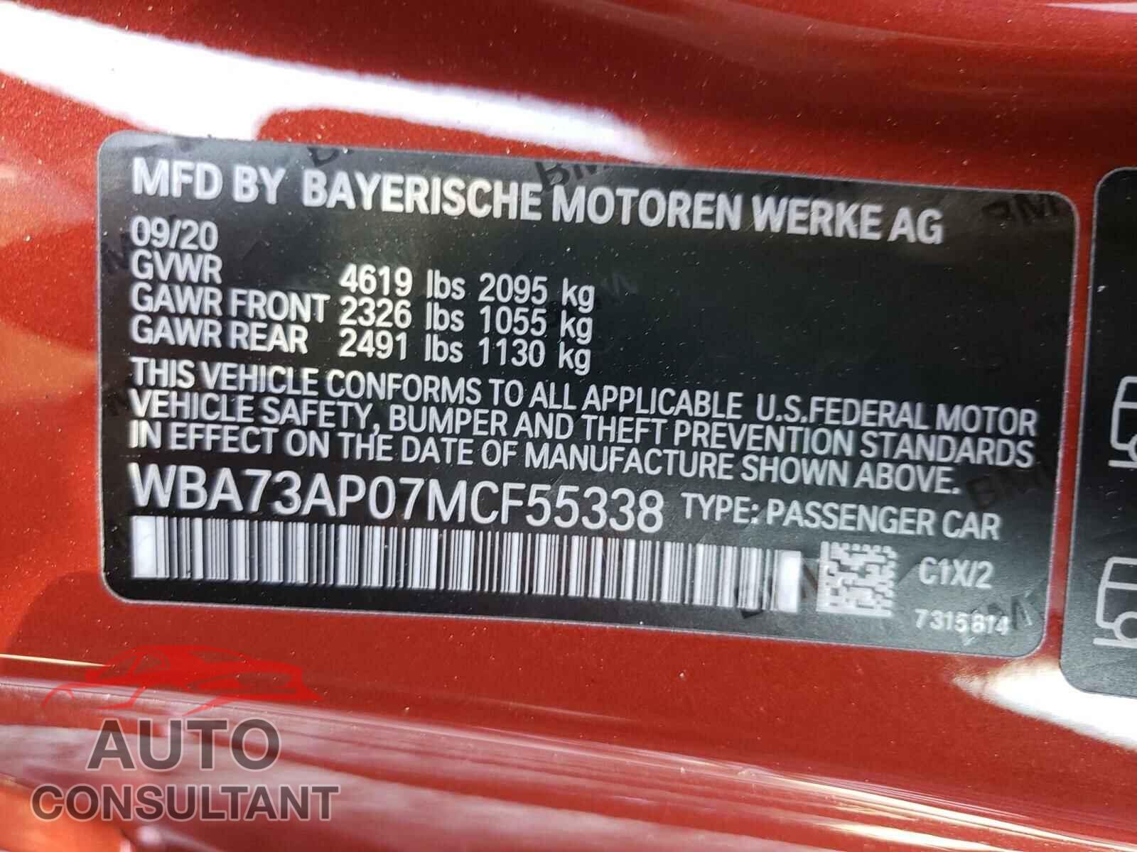BMW 4 SERIES 2021 - WBA73AP07MCF55338