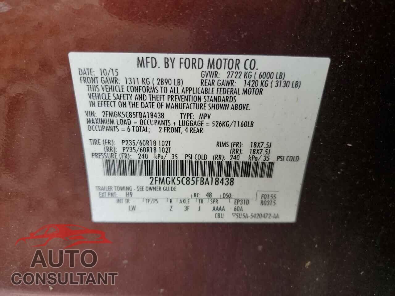 FORD FLEX 2015 - 2FMGK5C85FBA18438
