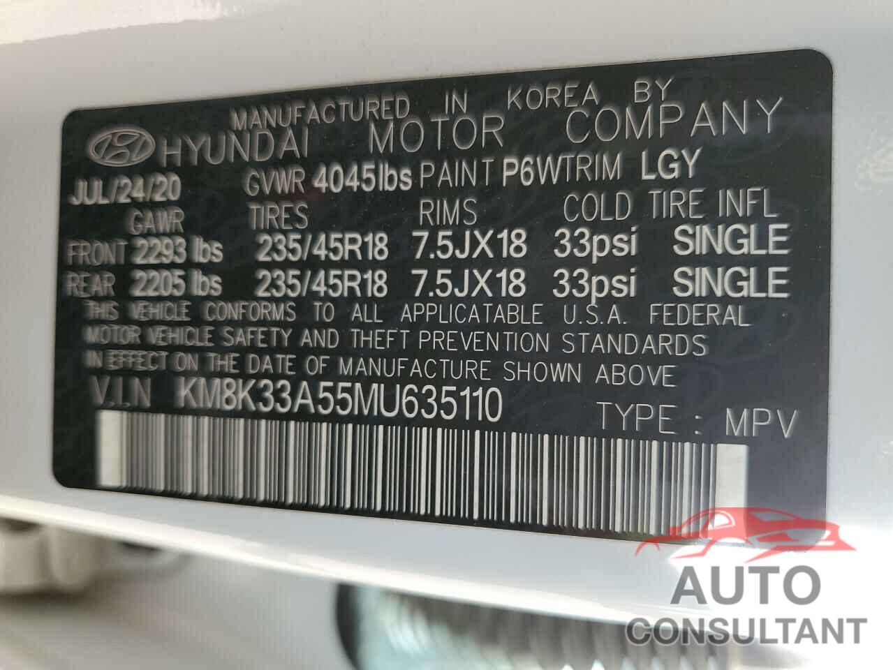 HYUNDAI KONA 2021 - KM8K33A55MU635110