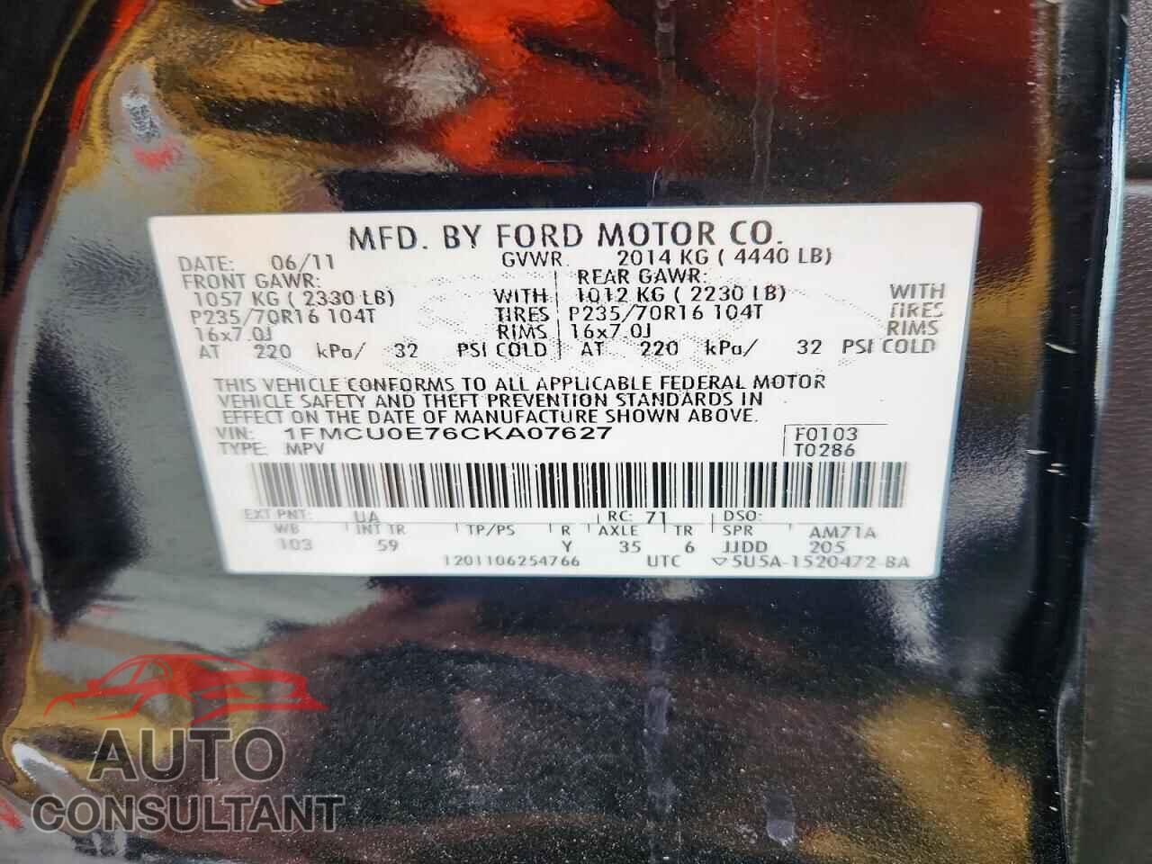 FORD ESCAPE 2012 - 1FMCU0E76CKA07627