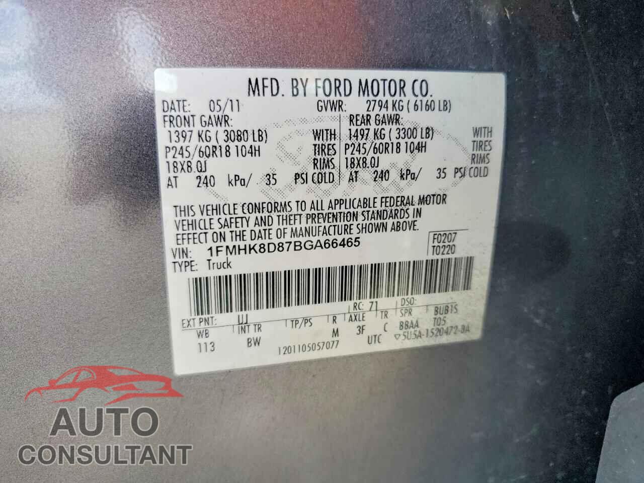 FORD EXPLORER 2011 - 1FMHK8D87BGA66465