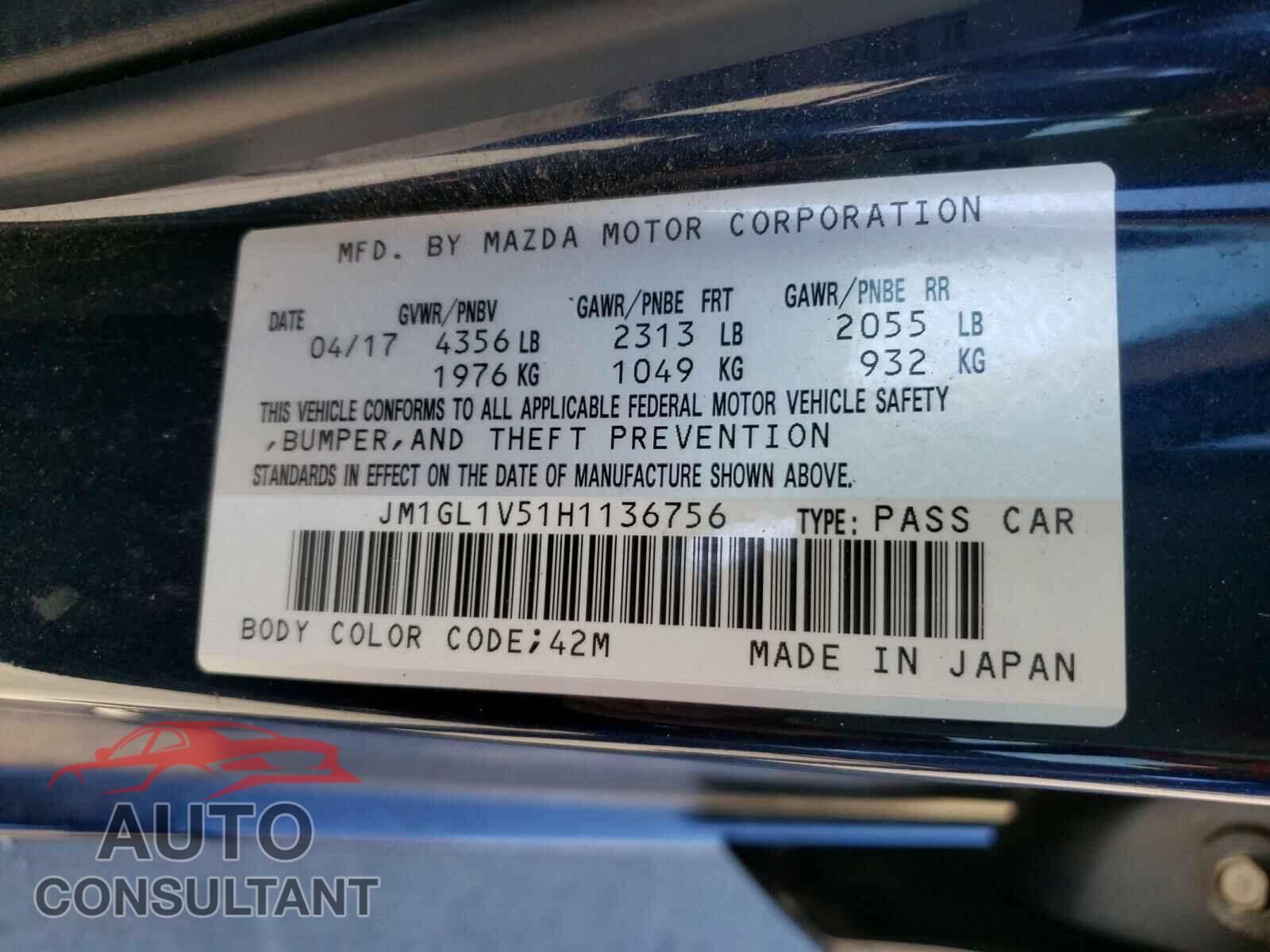 MAZDA 6 2017 - JM1GL1V51H1136756