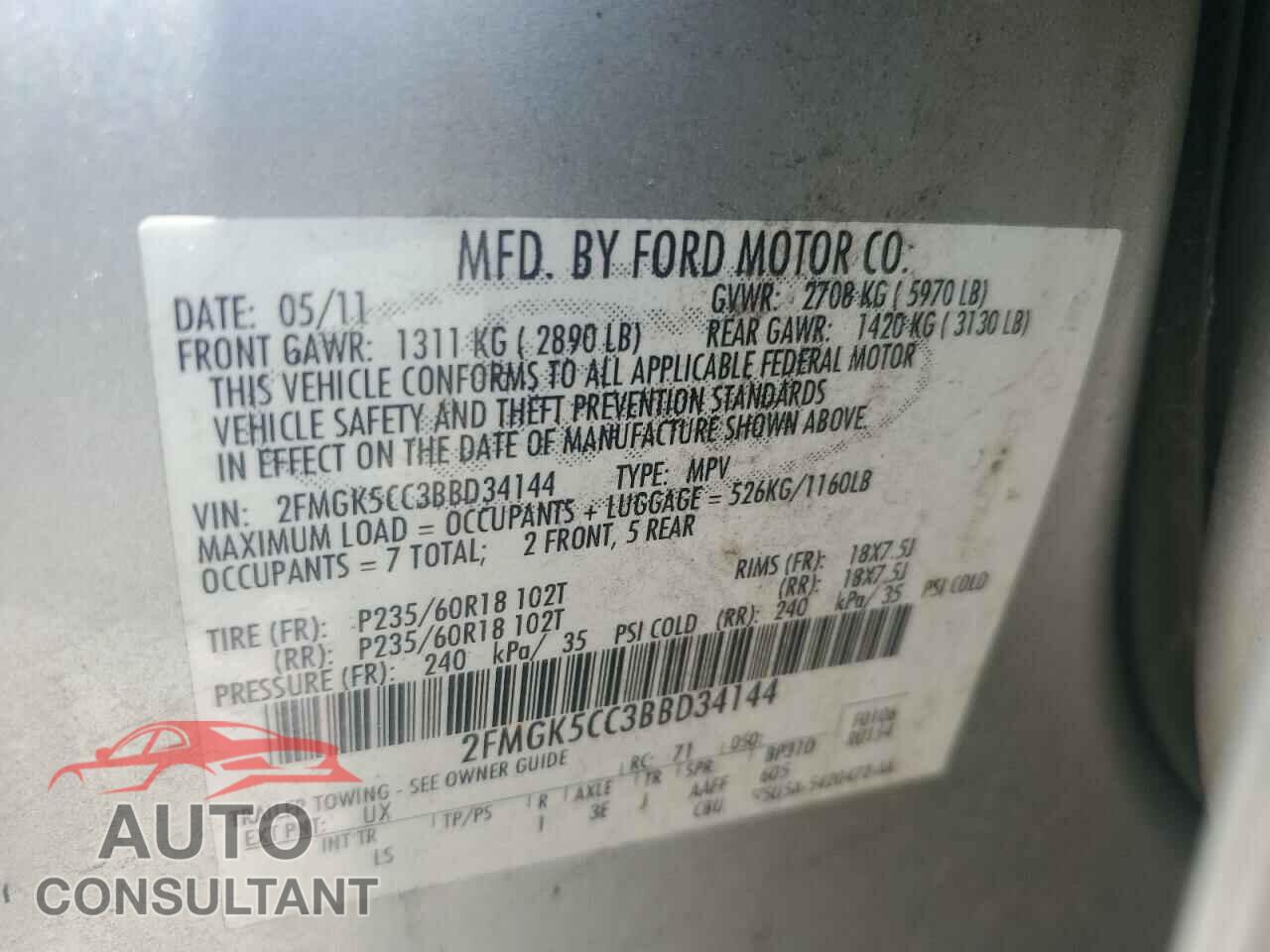 FORD FLEX 2011 - 2FMGK5CC3BBD34144
