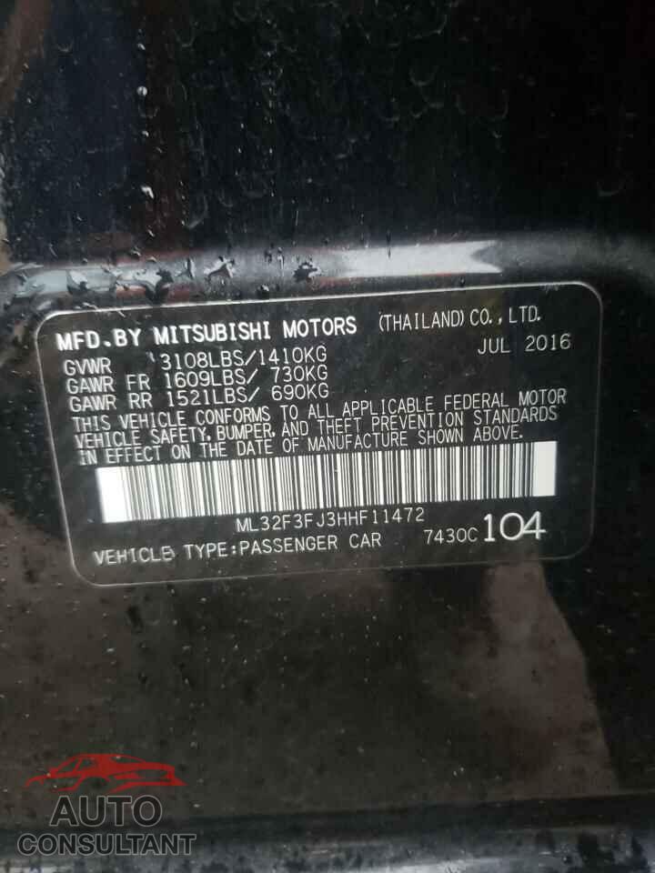 MITSUBISHI MIRAGE 2017 - ML32F3FJ3HHF11472