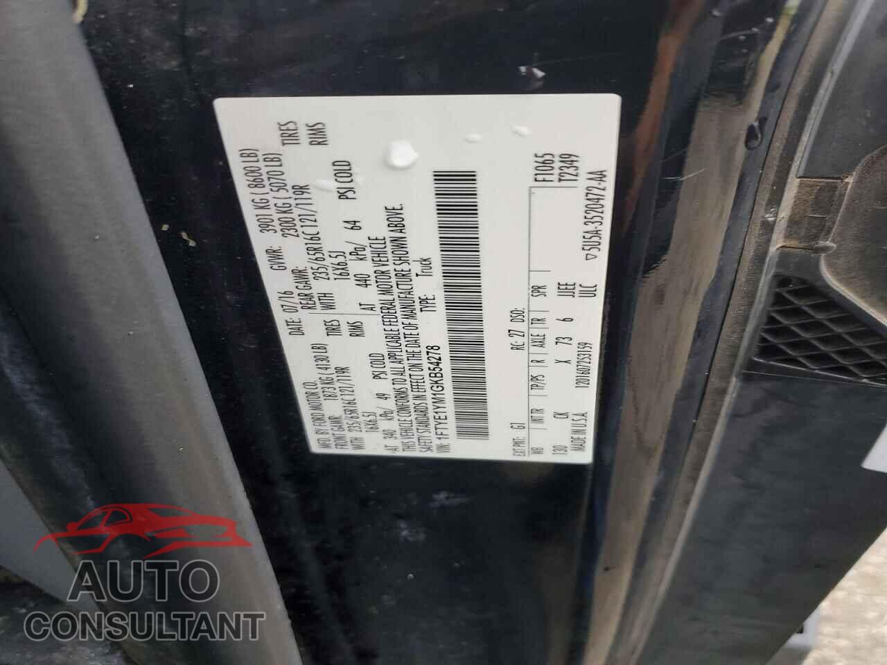 FORD TRANSIT 2016 - 1FTYE1YM1GKB54278