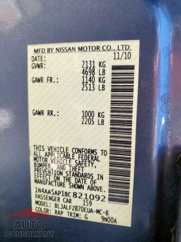 NISSAN MAXIMA 2011 - 1N4AA5AP1BC821092