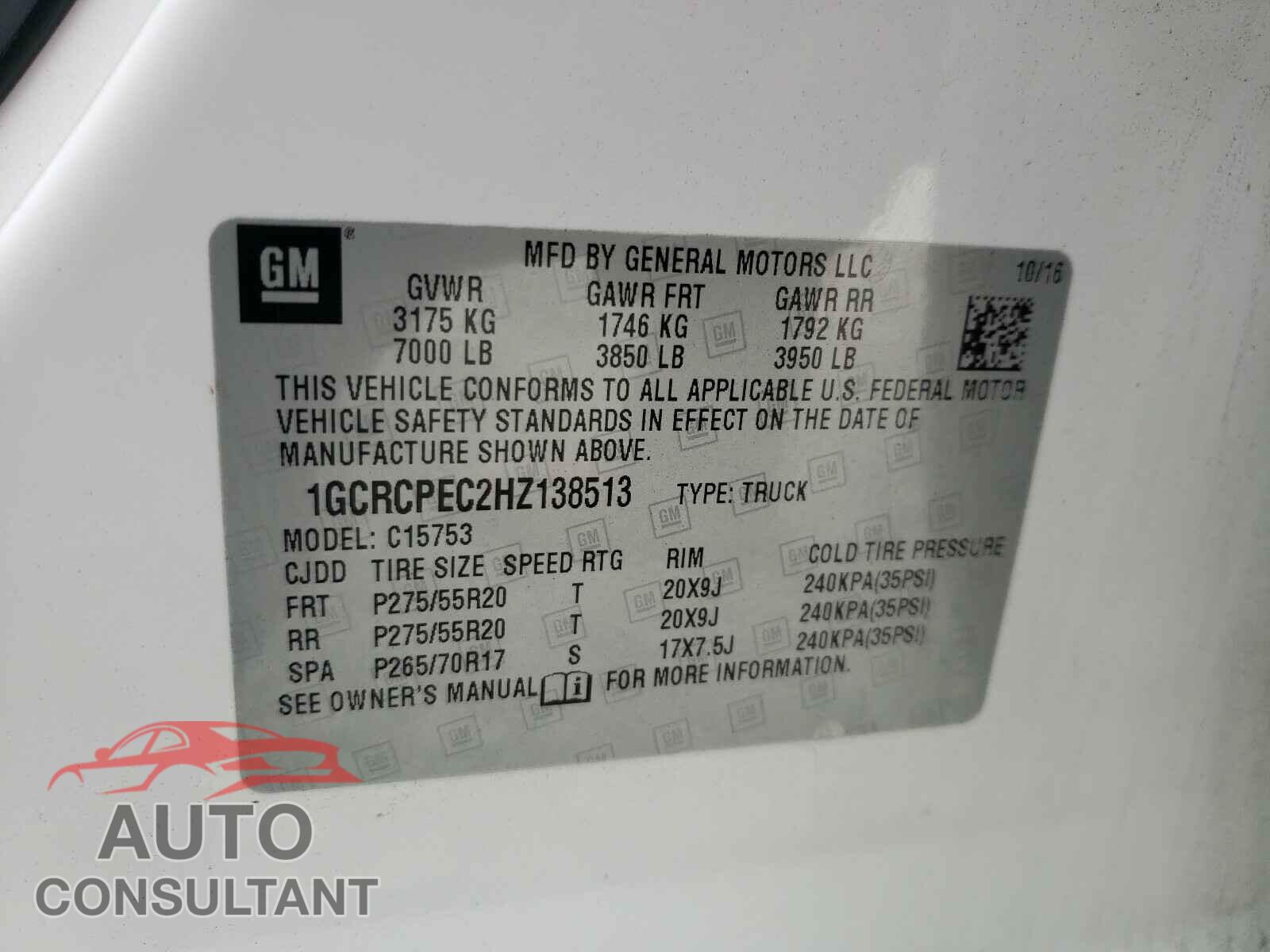 CHEVROLET SILVERADO 2017 - 1GCRCPEC2HZ138513