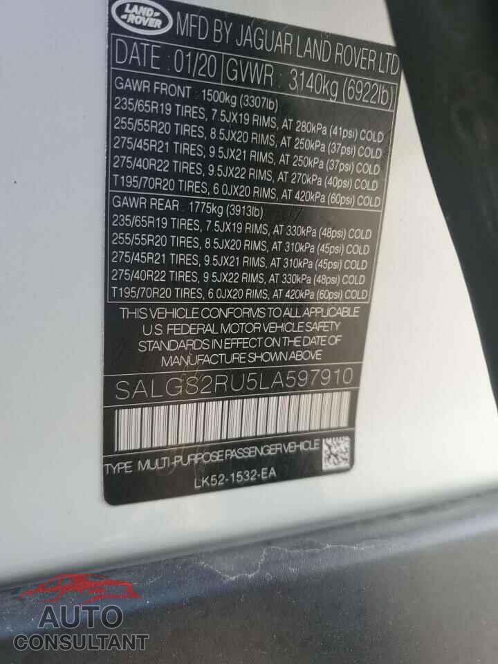 LAND ROVER RANGEROVER 2020 - SALGS2RU5LA597910