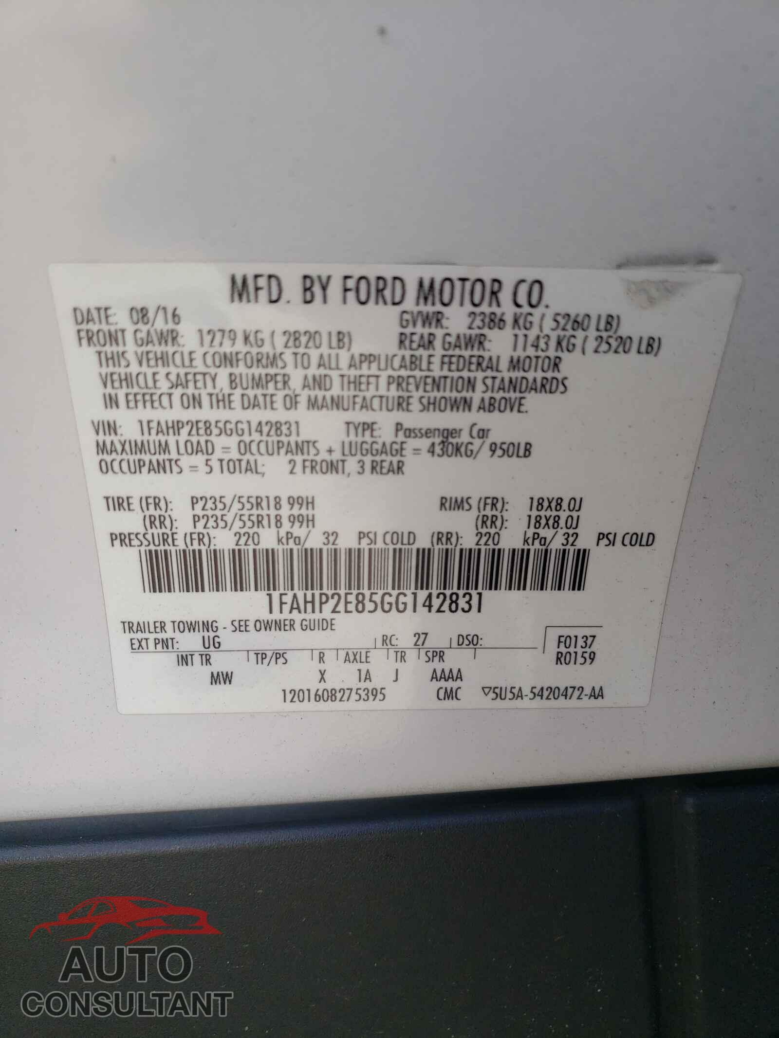 FORD TAURUS 2016 - 1FAHP2E85GG142831