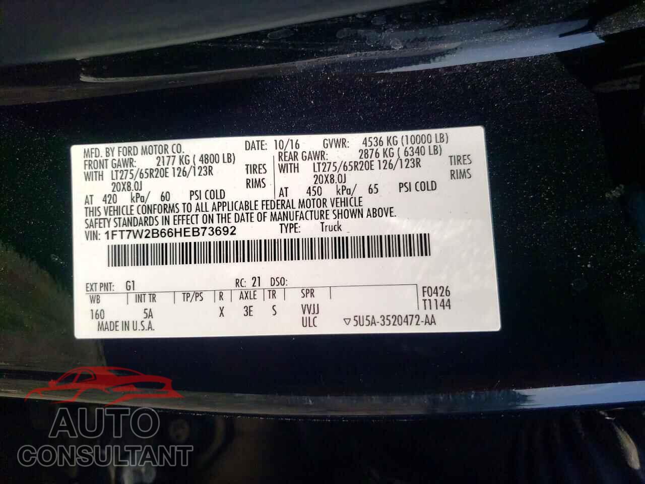 FORD F250 2017 - 1FT7W2B66HEB73692