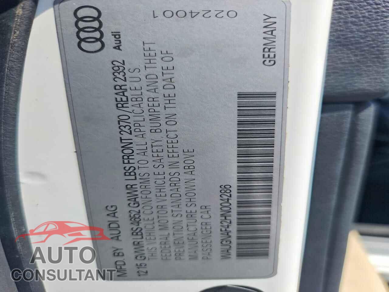 AUDI A4 2017 - WAUGNAF42HN004286