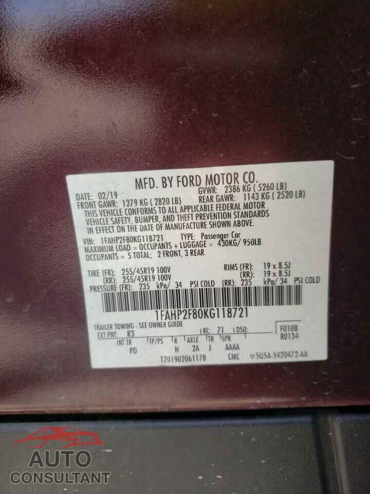 FORD TAURUS 2019 - 1FAHP2F80KG118721